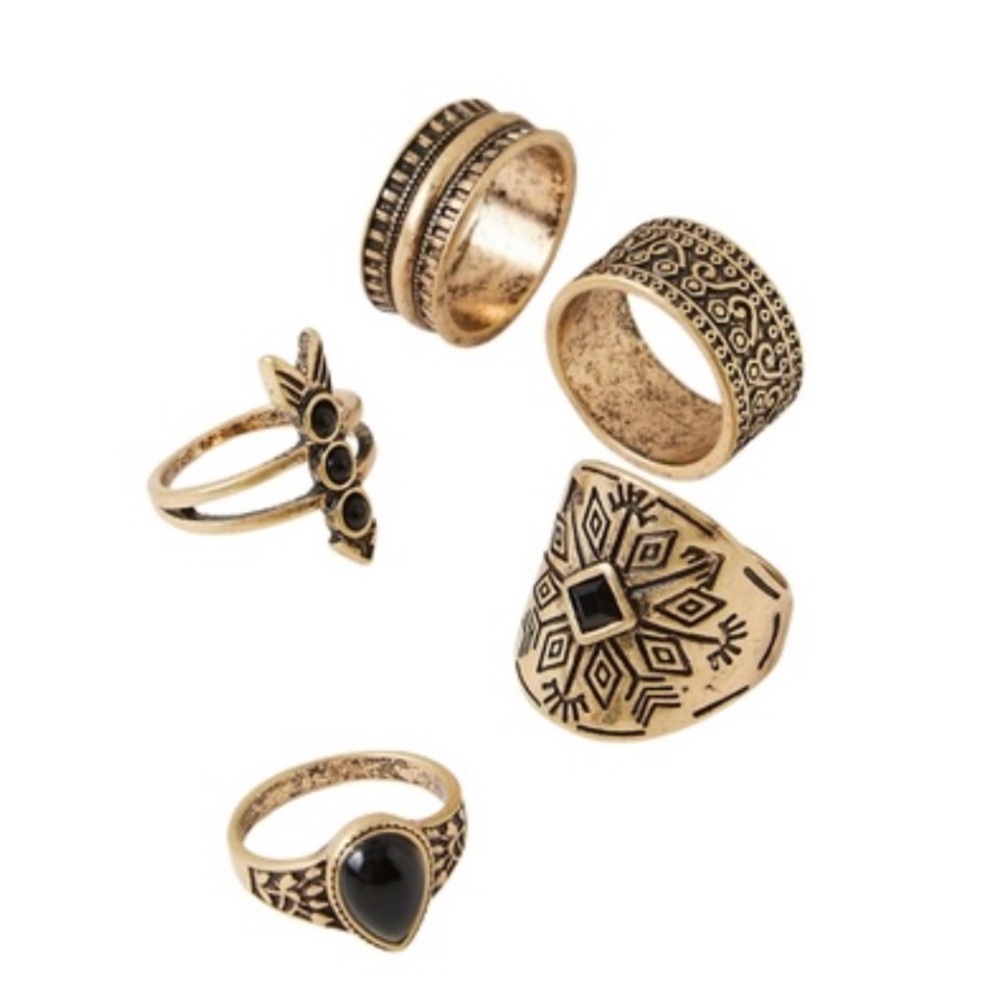 Free People Count Your Lucky Stars Ring Set 
Black/Gold Size: Os